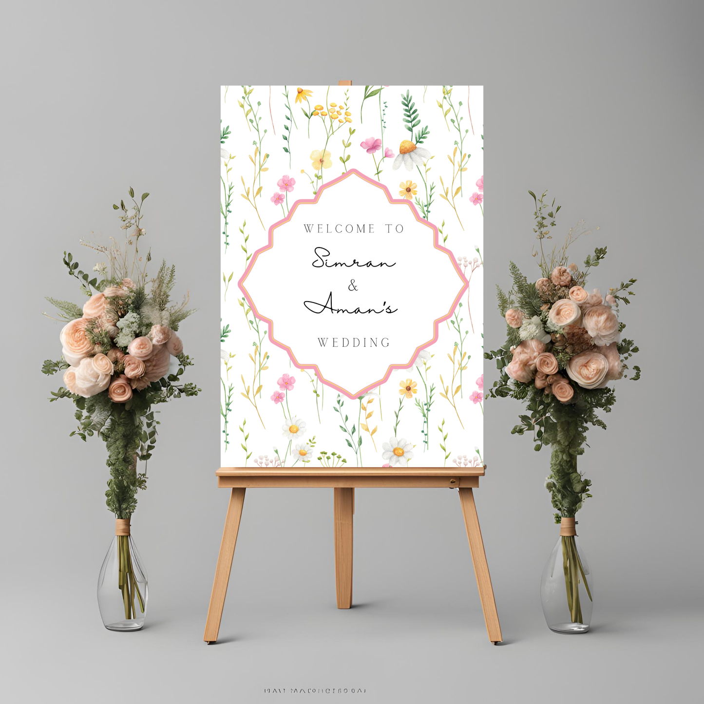 Wildflower Pink Entrance Board Digital Download - Online Template