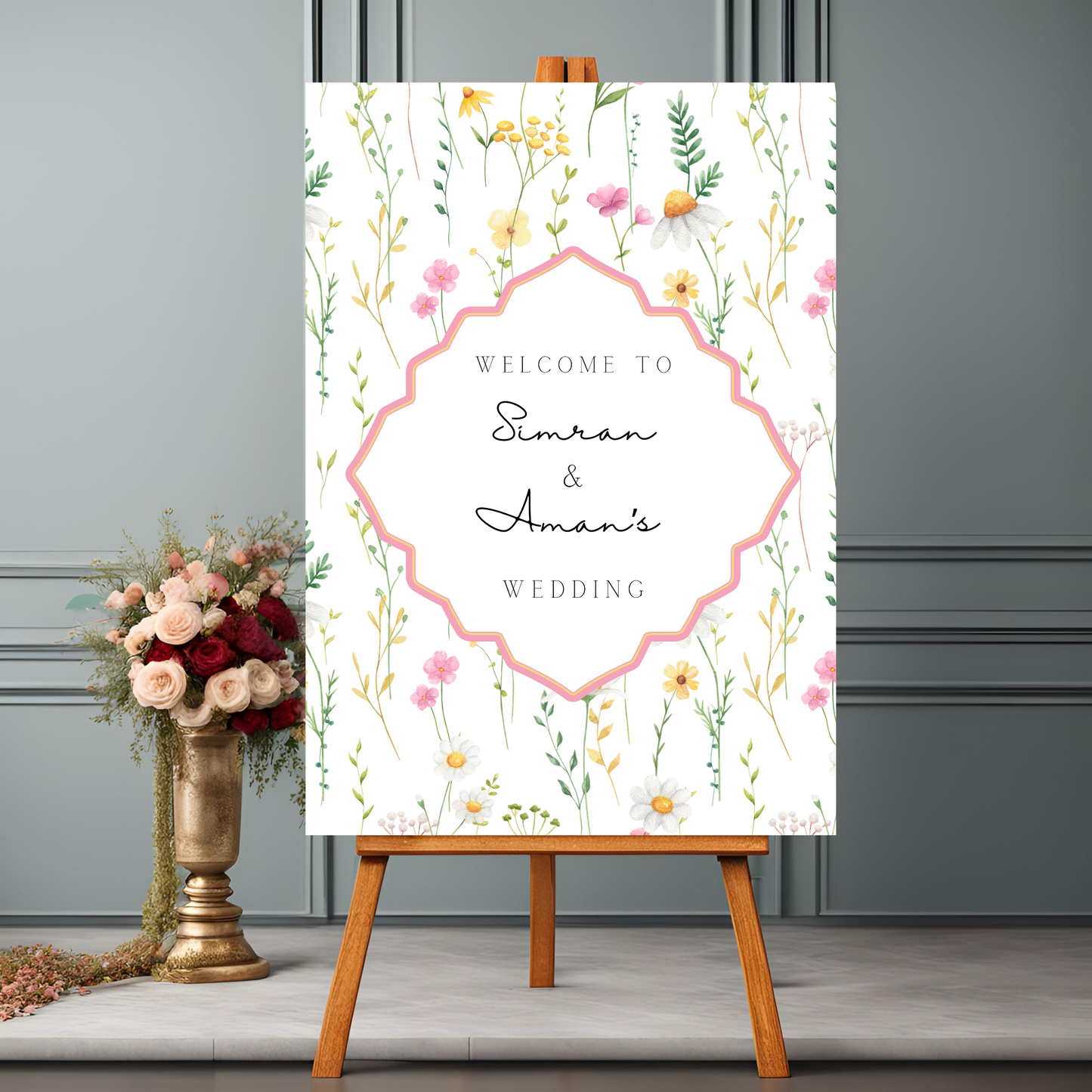 Wildflower Pink Entrance Board Digital Download - Online Template