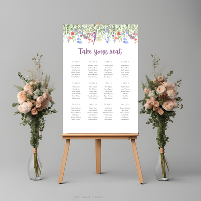 Wildflower Purple Seating Plan Digital Download - Online Template