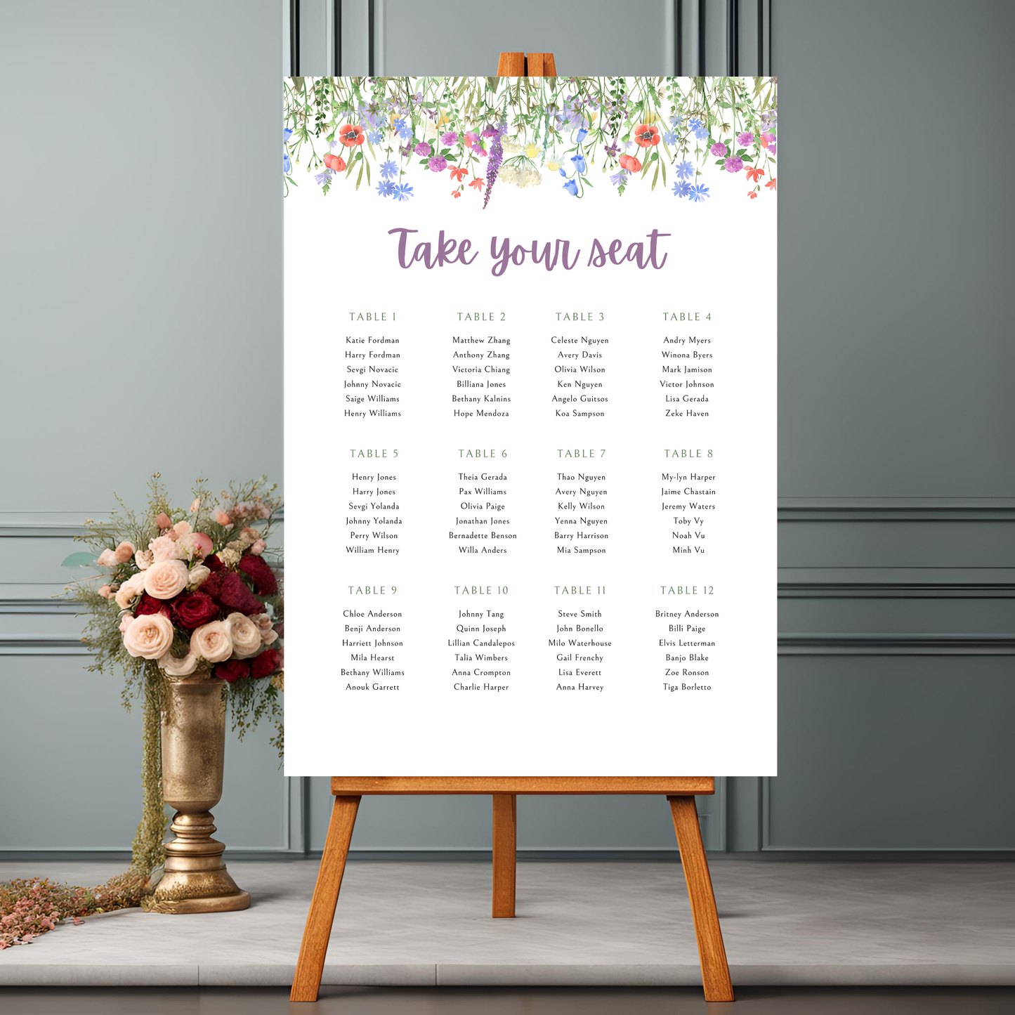 Wildflower Purple Seating Plan Digital Download - Online Template