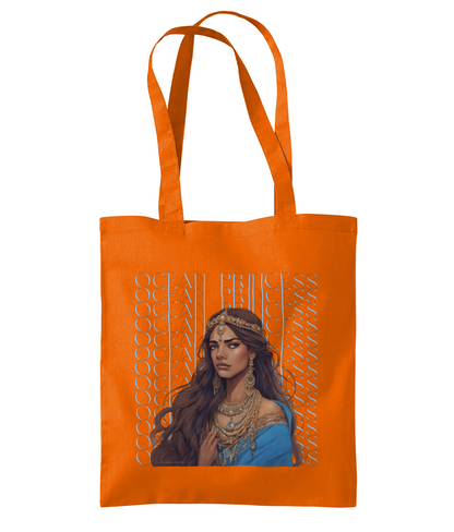 "Ocean Princess" Tote Bag – Front View - 100% Cotton - Brown Girl with Indian Outfit and Jewellery wearing a crown