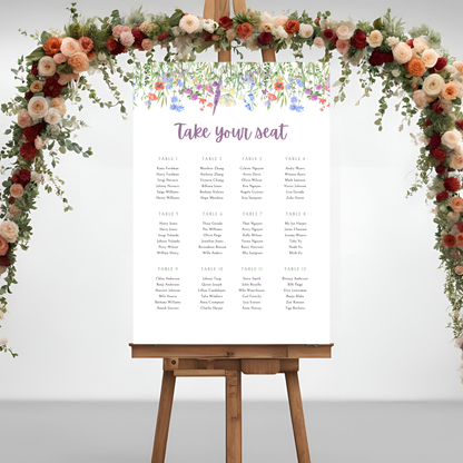 Wildflower Purple Seating Plan Digital Download - Online Template