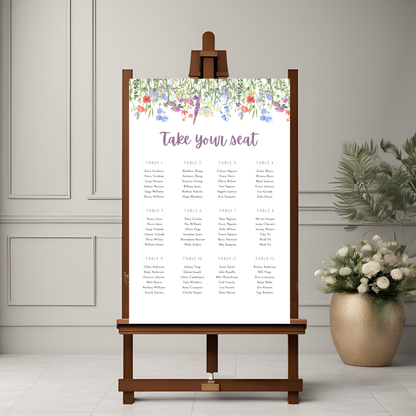 Wildflower Purple Seating Plan Digital Download - Online Template