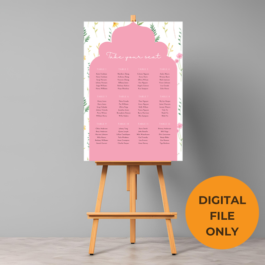 Wildflower Pink Seating Plan Digital Download - Online Template