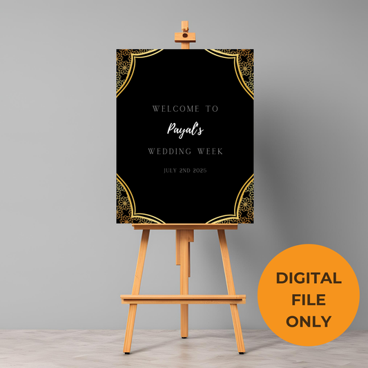 Black Gold Floral Entrance Board Digital Download - Online Template