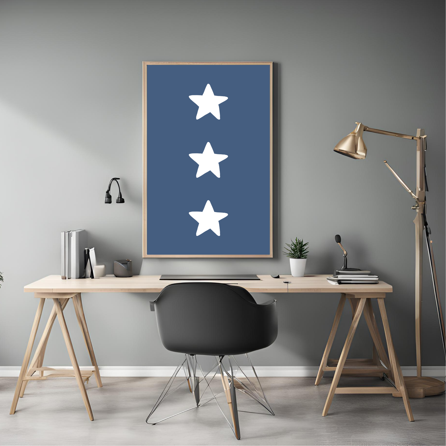 Blue 3 Star Nursery Print Wall Art Digital Download