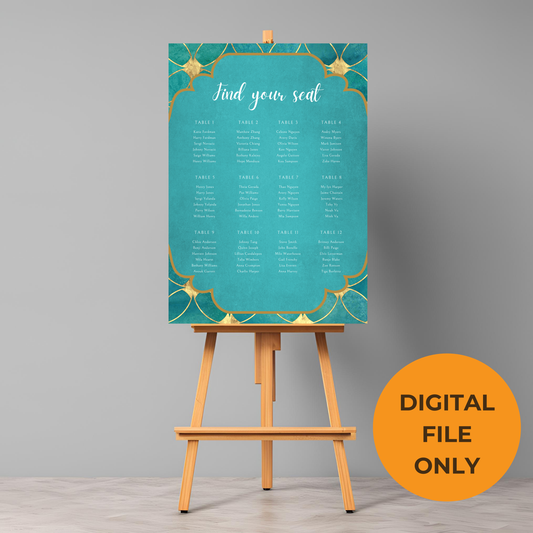 Peacock Teal Seating Plan Digital Download - Online Template