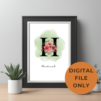 Floral Letter Nursery Customisable Print Digital Template