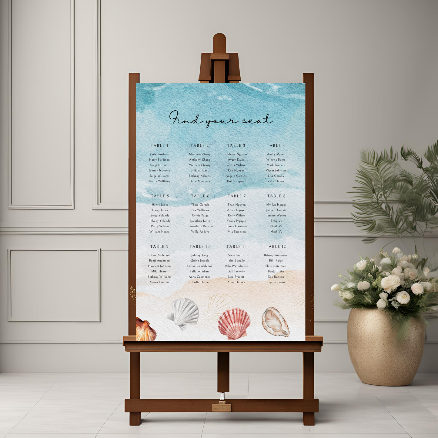 Destination Wedding Beach Seating Plan Digital Download - Online Template