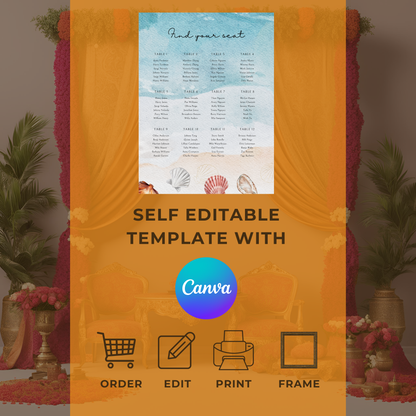 Destination Wedding Beach Seating Plan Digital Download - Online Template