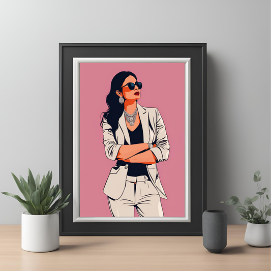 Indian Boss Queen Pink Print Black Framed A4 Art Portrait Print