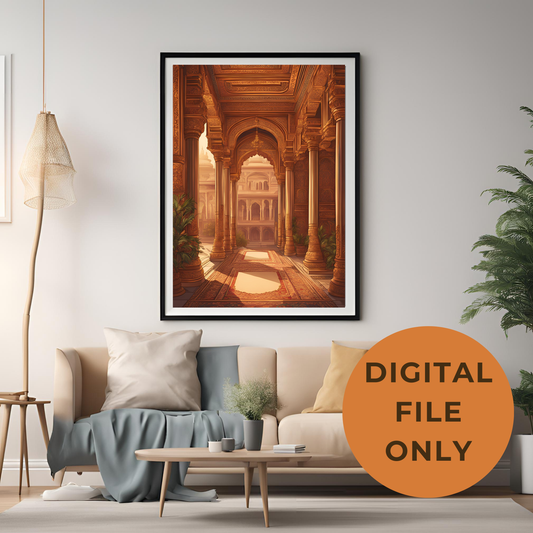 Indian Palace Architecture Golden Wall Art Digital Download