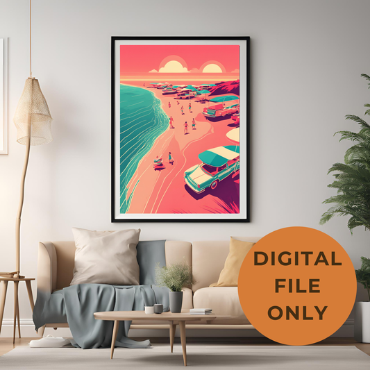 Retro Travel Aesthetic Colourful Beach Poster - Wall Art Printable Download