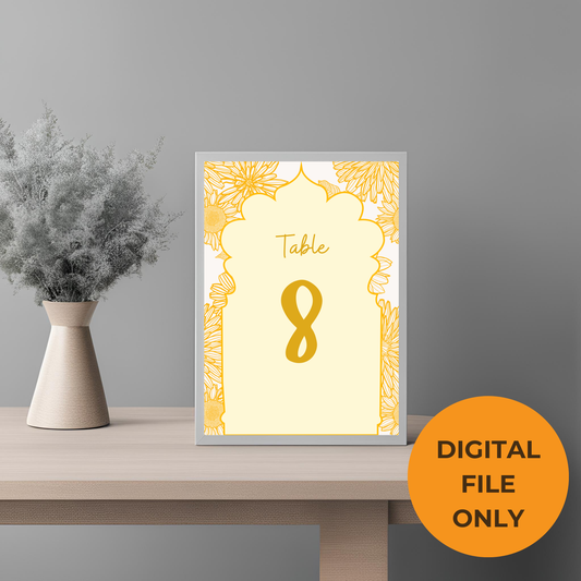 Yellow Table Number Digital Download - Online Template