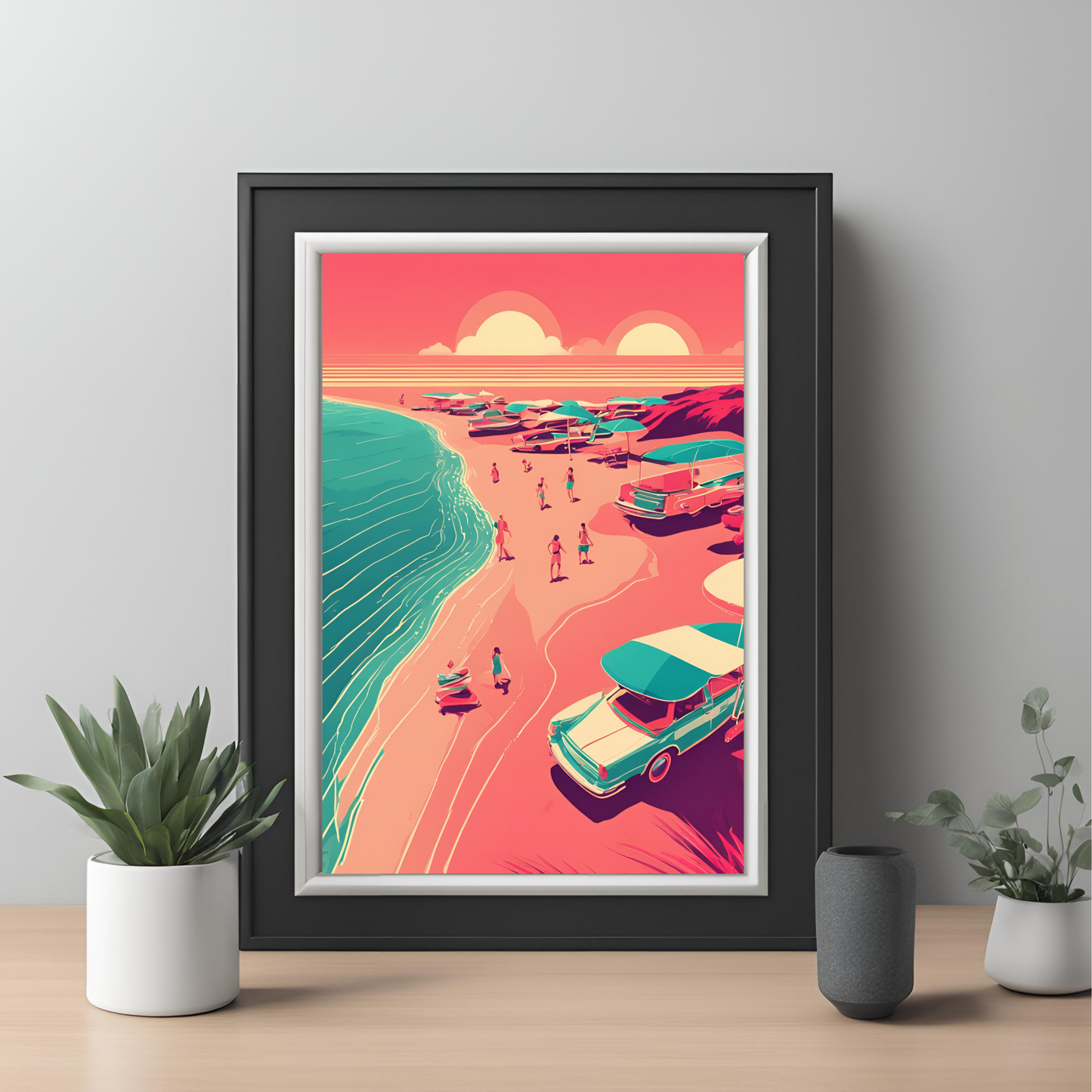 Retro Travel Aesthetic Colourful Beach Poster - Wall Art Printable Download