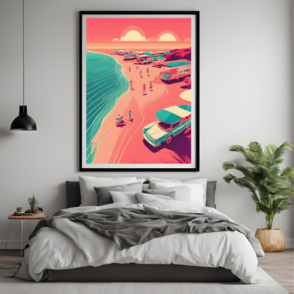 Retro Travel Aesthetic Colourful Beach Poster - Wall Art Printable Download