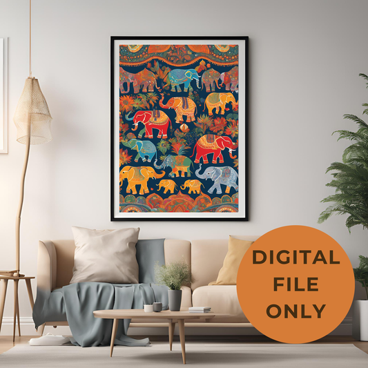 Indian Elephant Print Wall Art Digital Download