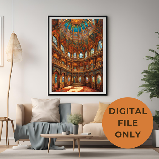 Indian Palace Colourful Interior Architecture Wall Art Digital Print