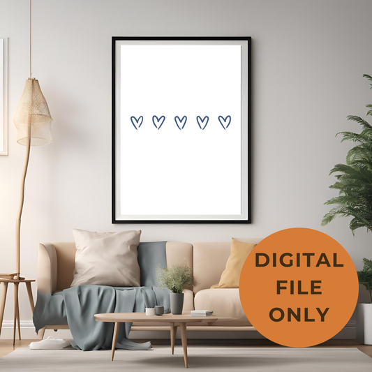 Love Heart Print White Wall Art Digital Download