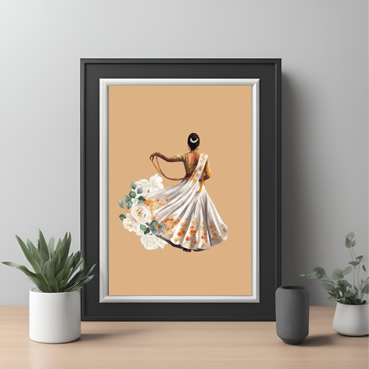 Indian Dancer Kathak Black Framed A4 Art Portrait Print