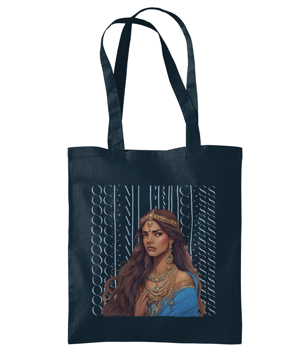 "Ocean Princess" Tote Bag – Front View - 100% Cotton - Brown Girl with Indian Outfit and Jewellery wearing a crown