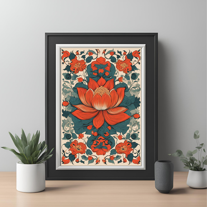 Lotus Traditional Folk Print Beige - Digital Download