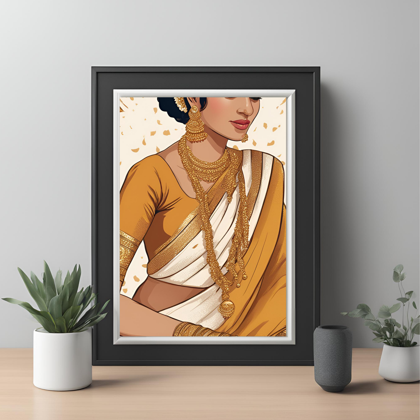 Indian Girl White Saree Wall Art Digital Download