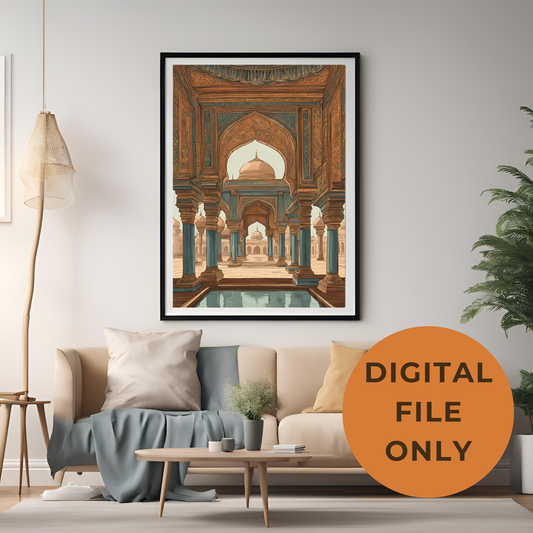 Indian Mughal Palace Interior Architecture Wall Art Digital Download