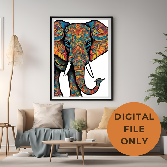 Indian Elephant Minimalist Wall Art Digital Download