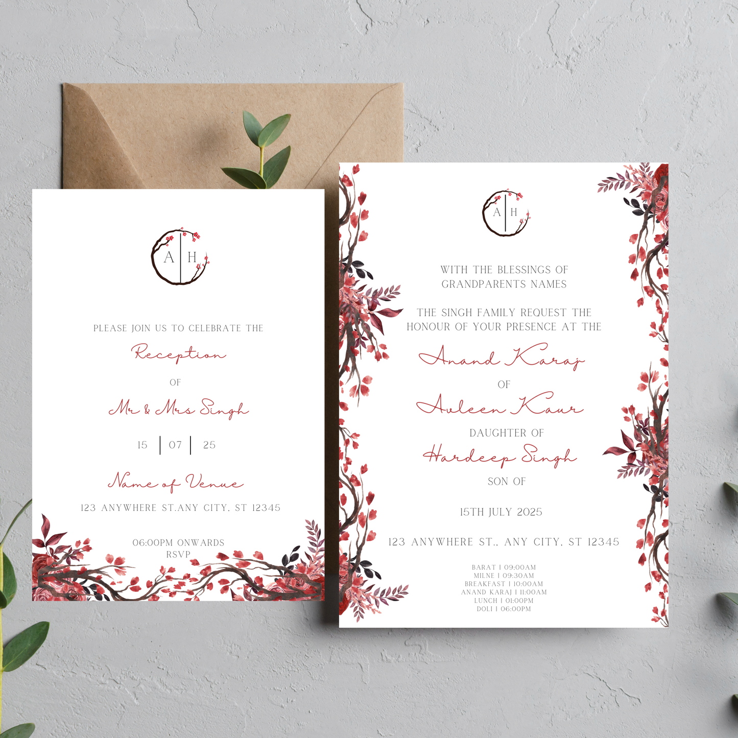 Blossom Invite Inserts Digital Download 6pcs - Online Template