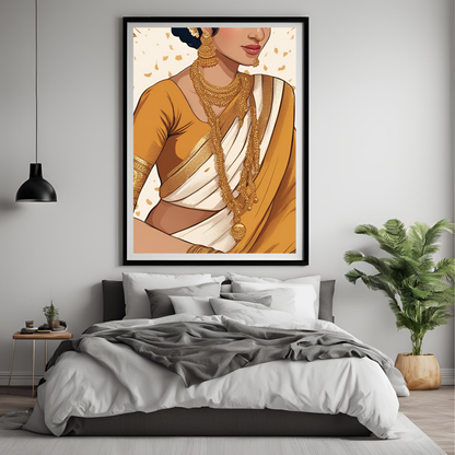 Indian Girl White Saree Wall Art Digital Download