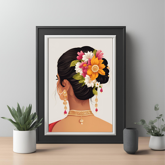 Indian Dancer Gajra Framed A4 Black Portrait Print