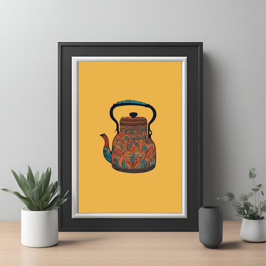 Kettle Pattern Black Framed A4 Portrait Print