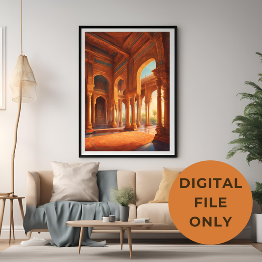 Indian Mughal Palace Architecture Sunset Wall Art Digital Print