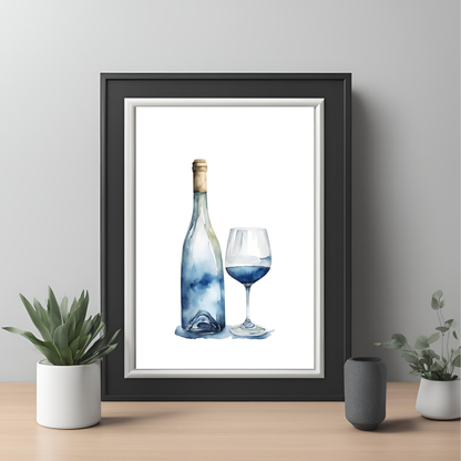 Blue Wine Bottle Wall Art Digital Download