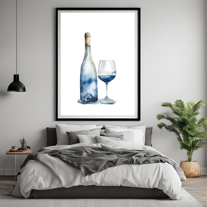 Blue Wine Bottle Wall Art Digital Download