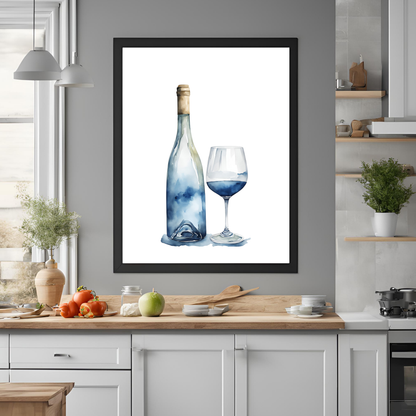 Blue Wine Bottle Wall Art Digital Download