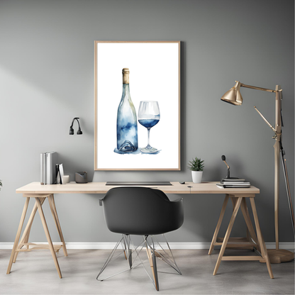 Blue Wine Bottle Wall Art Digital Download