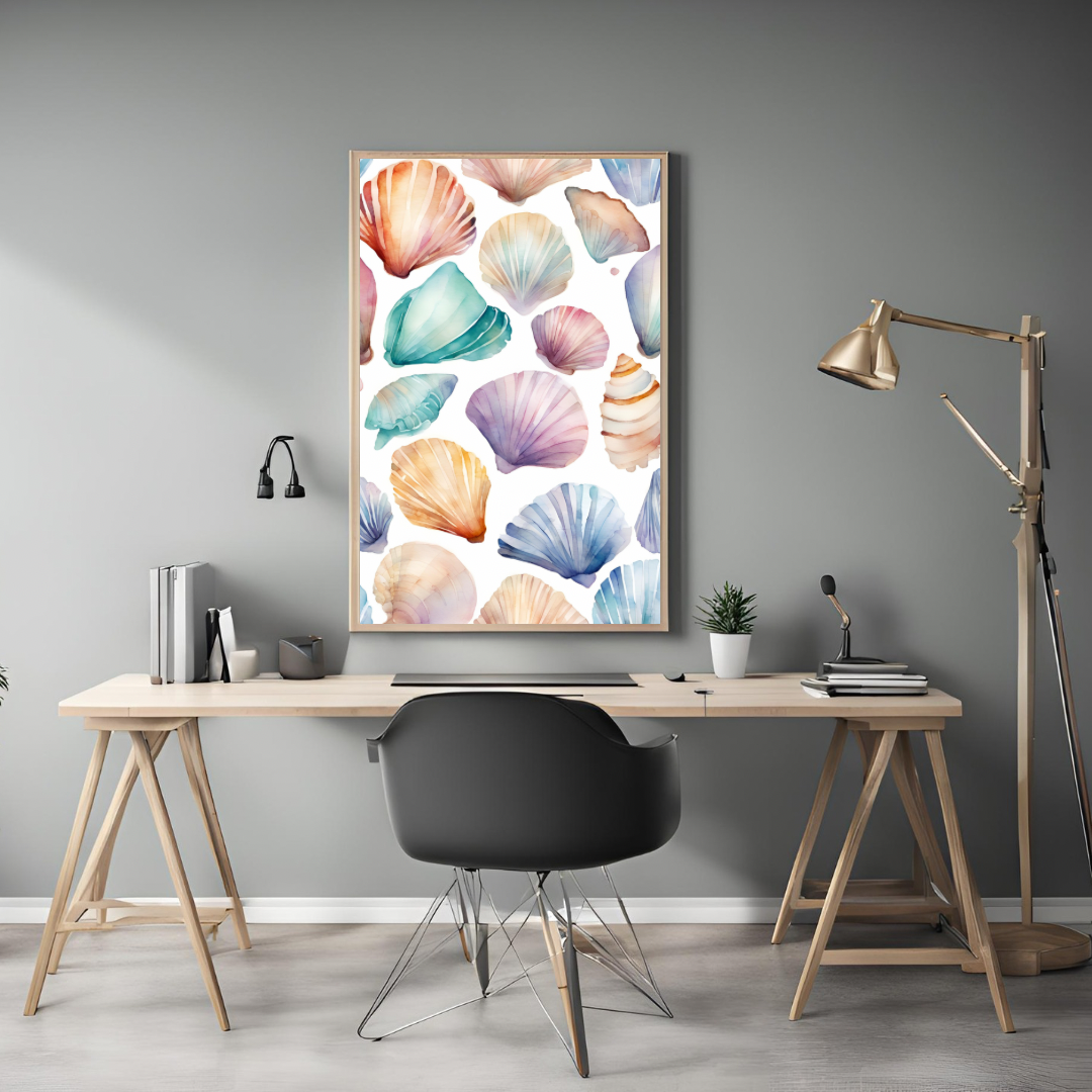 Multi Coloured Shell Watercolour Wall Art