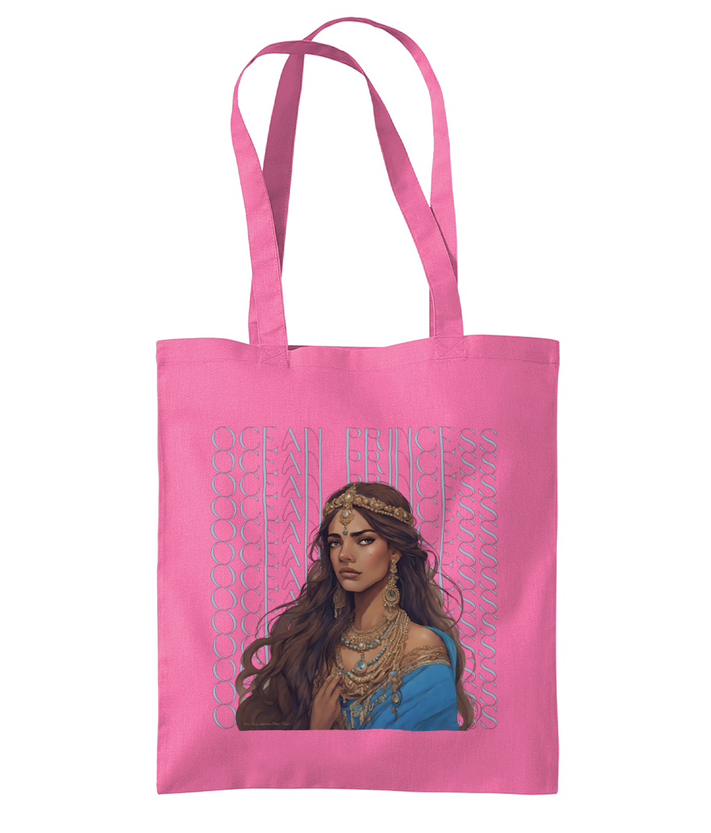 "Ocean Princess" Tote Bag – Front View - 100% Cotton - Brown Girl with Indian Outfit and Jewellery wearing a crown