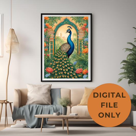 Jaipur Peacock Garden - Mughal Inspired Digital Print