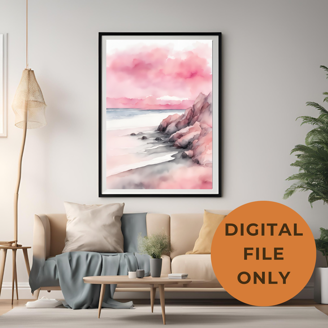 Pink Aesthetic Beach Landscape Wall Art