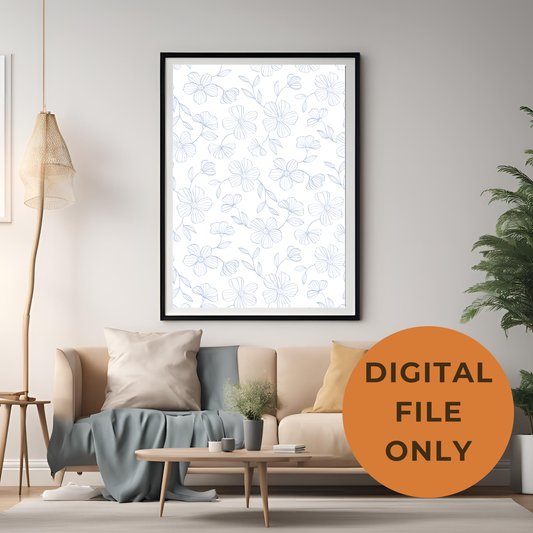 Blue Floral Wall Art Digital Download