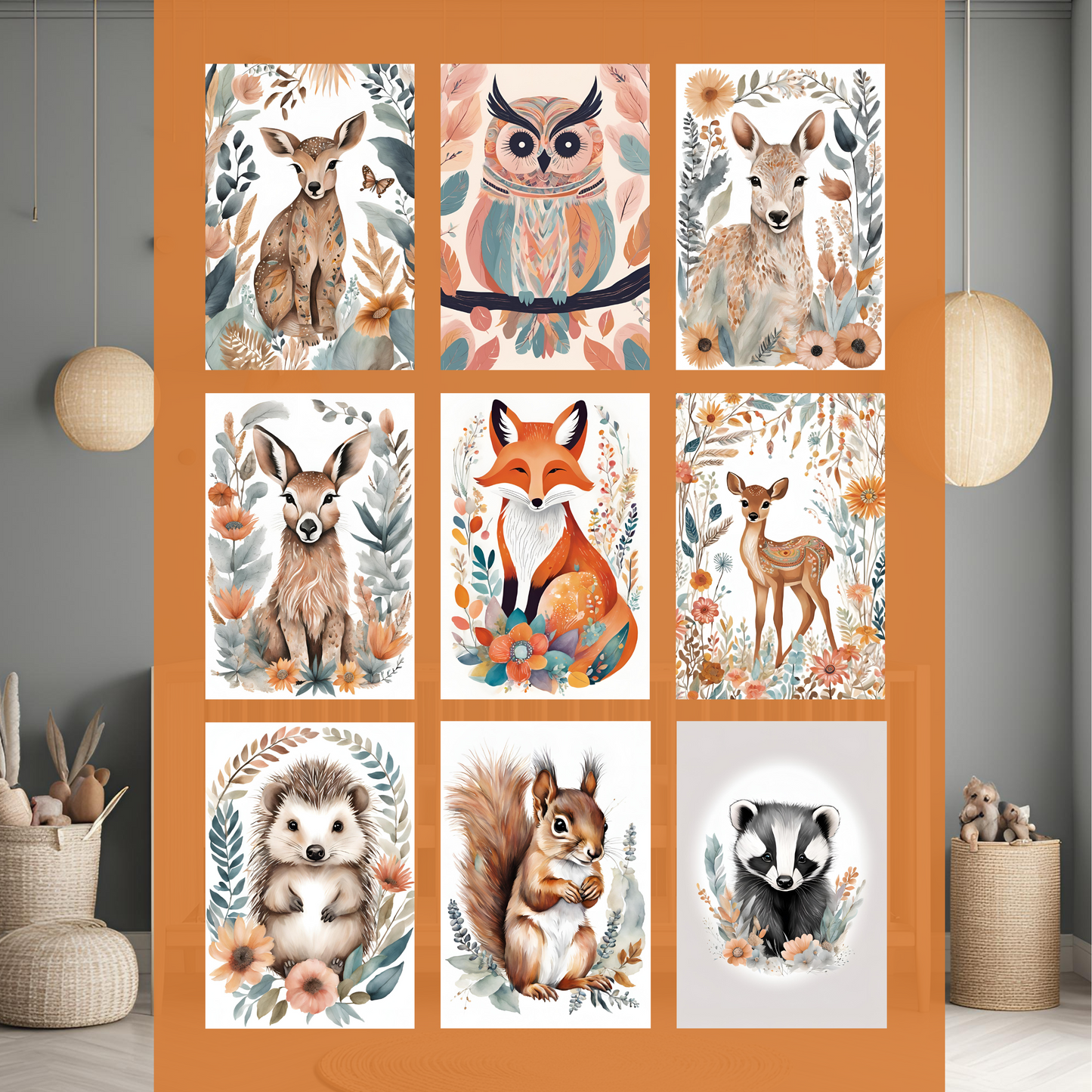 Woodland Animal Wall Art Digital Download Pack - 17 Pcs