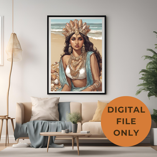 South Asian Art - Boho Beach Summer Aesthetic Desi Girl Printable Wall Art