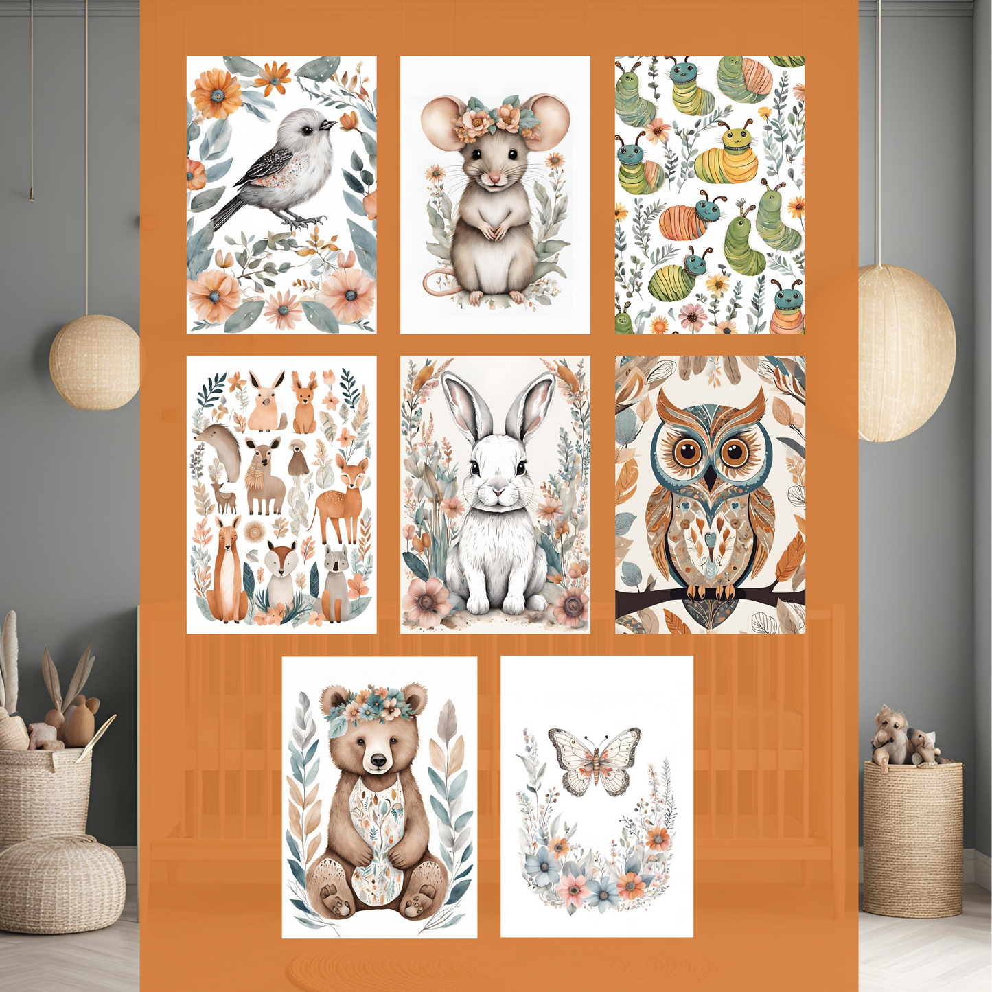 Woodland Animal Wall Art Digital Download Pack - 17 Pcs