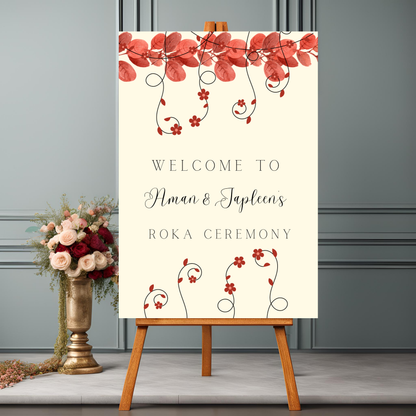 A1 size wedding desi Punjabi entrance board digital template floral design red and beige theme accents