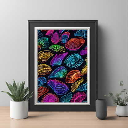 Coastal Gallery Wall - Neon Shell Printable Wall Art Summer Aesthetic Colourful Beach Poster