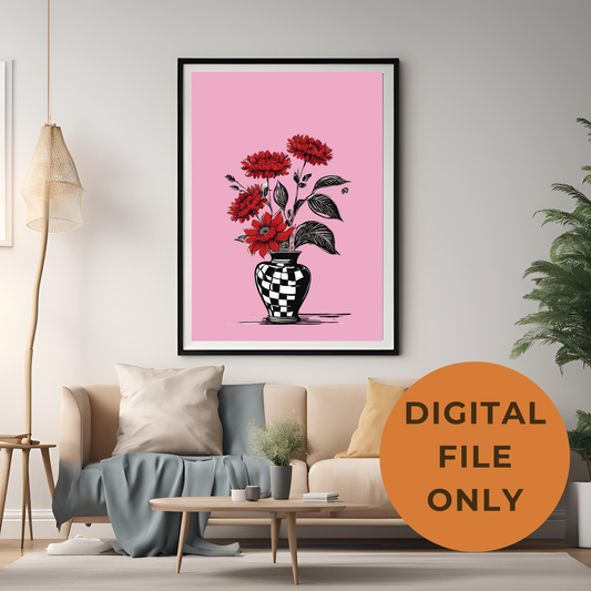 Pink Checkered Vase Wall Art Digital Download