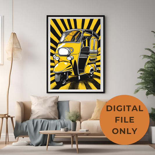 Indian Auto Took Took Black & Yellow Digital Print